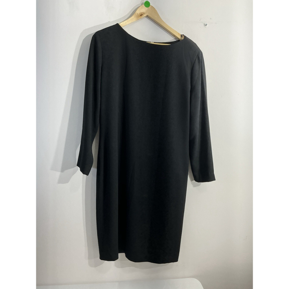 Womans Linda Allard Ellen Tracy Shift Dress 14 Black Long Sleeve Zipper Midi - Picture 1 of 9